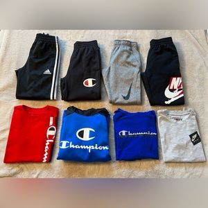 Nike champion adidas shirt pants sweatpants bundle boys Size small 7 - 8